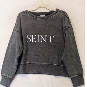 NEW SEINT Washed Black Crewneck Sweatshirt - Women's Sweater